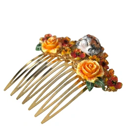 Gold Brass Crystal Leopard Floral Hair Comb