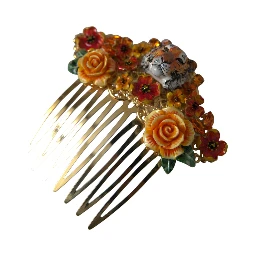 Gold Brass Crystal Leopard Floral Hair Comb