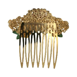 Gold Brass Crystal Leopard Floral Hair Comb