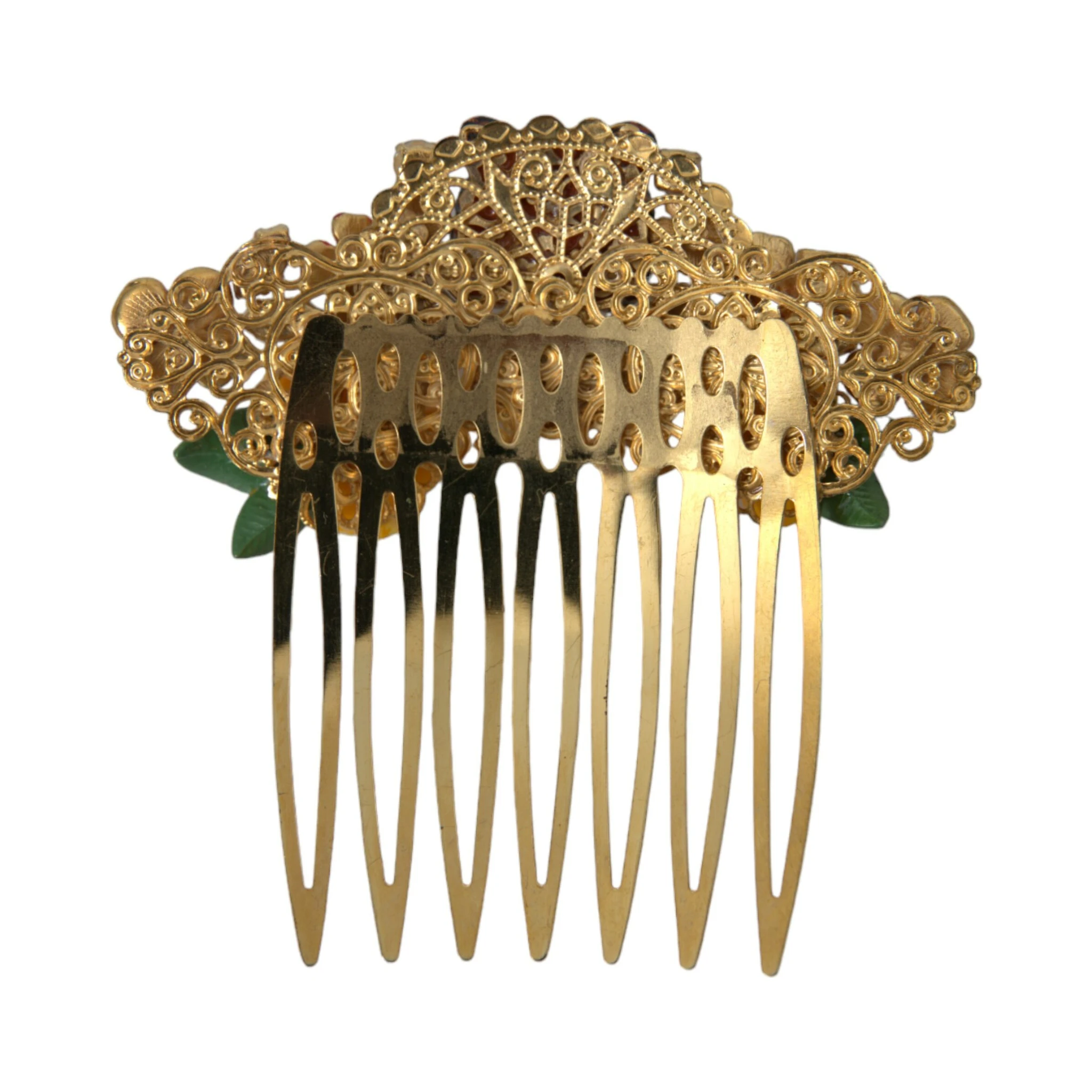 Gold Brass Crystal Leopard Floral Hair Comb
