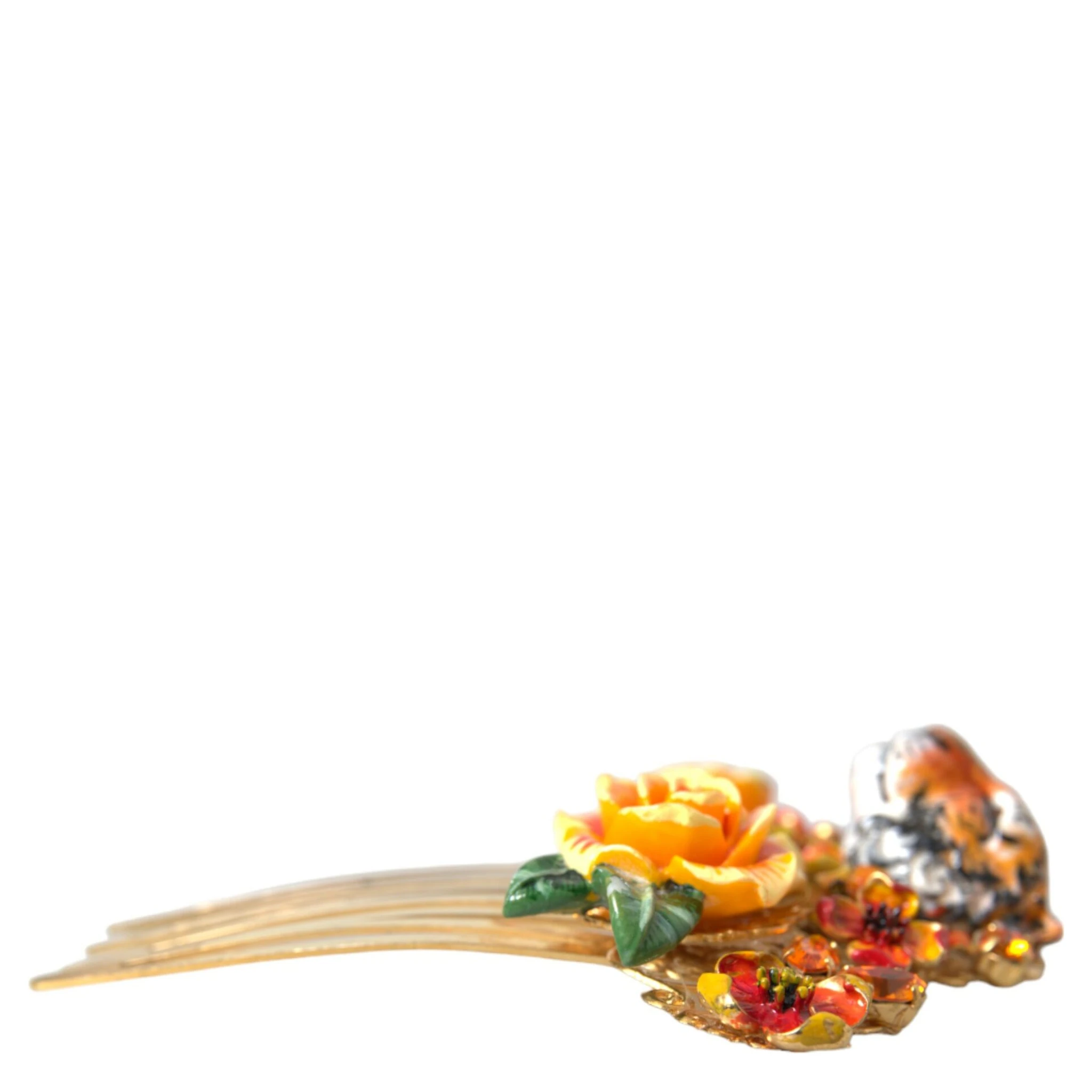 Gold Brass Crystal Leopard Floral Hair Comb