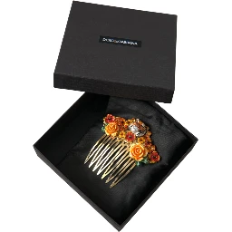 Gold Brass Crystal Leopard Floral Hair Comb