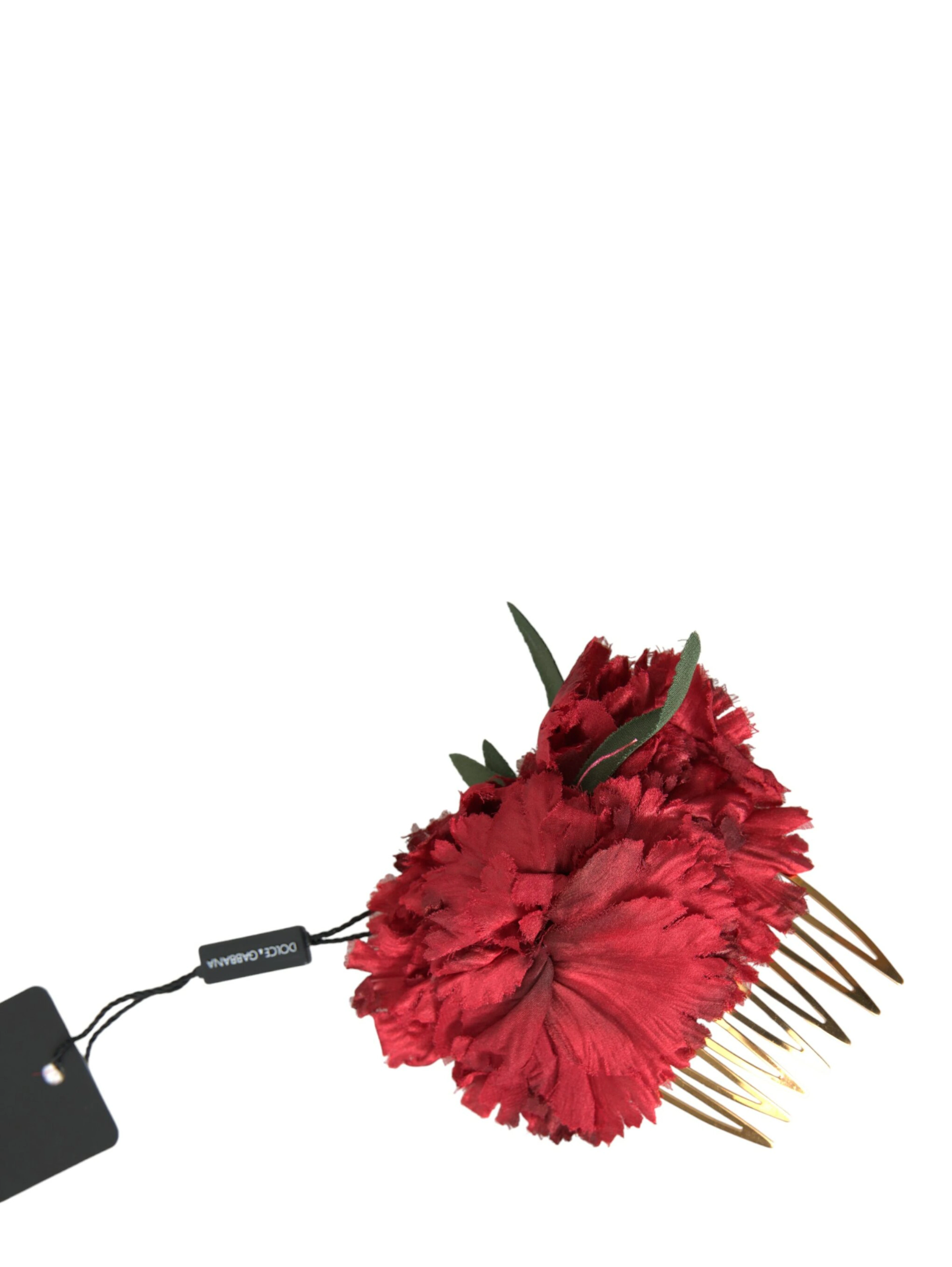 Red Silk Floral Gold Brass Women Hair Comb