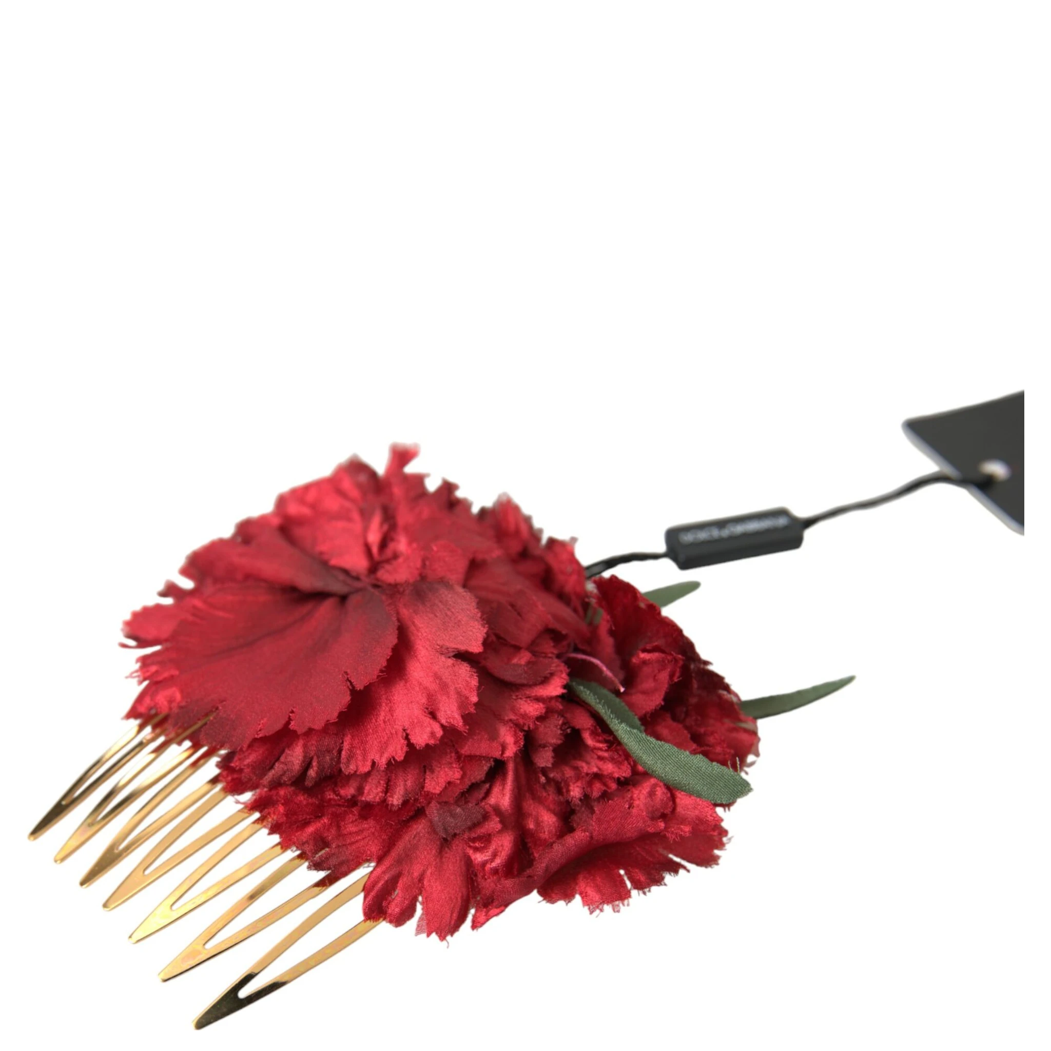 Red Silk Floral Gold Brass Women Hair Comb