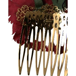 Red Silk Floral Gold Brass Women Hair Comb