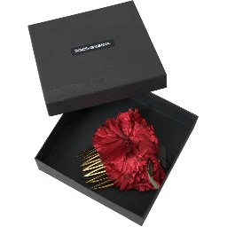 Red Silk Floral Gold Brass Women Hair Comb