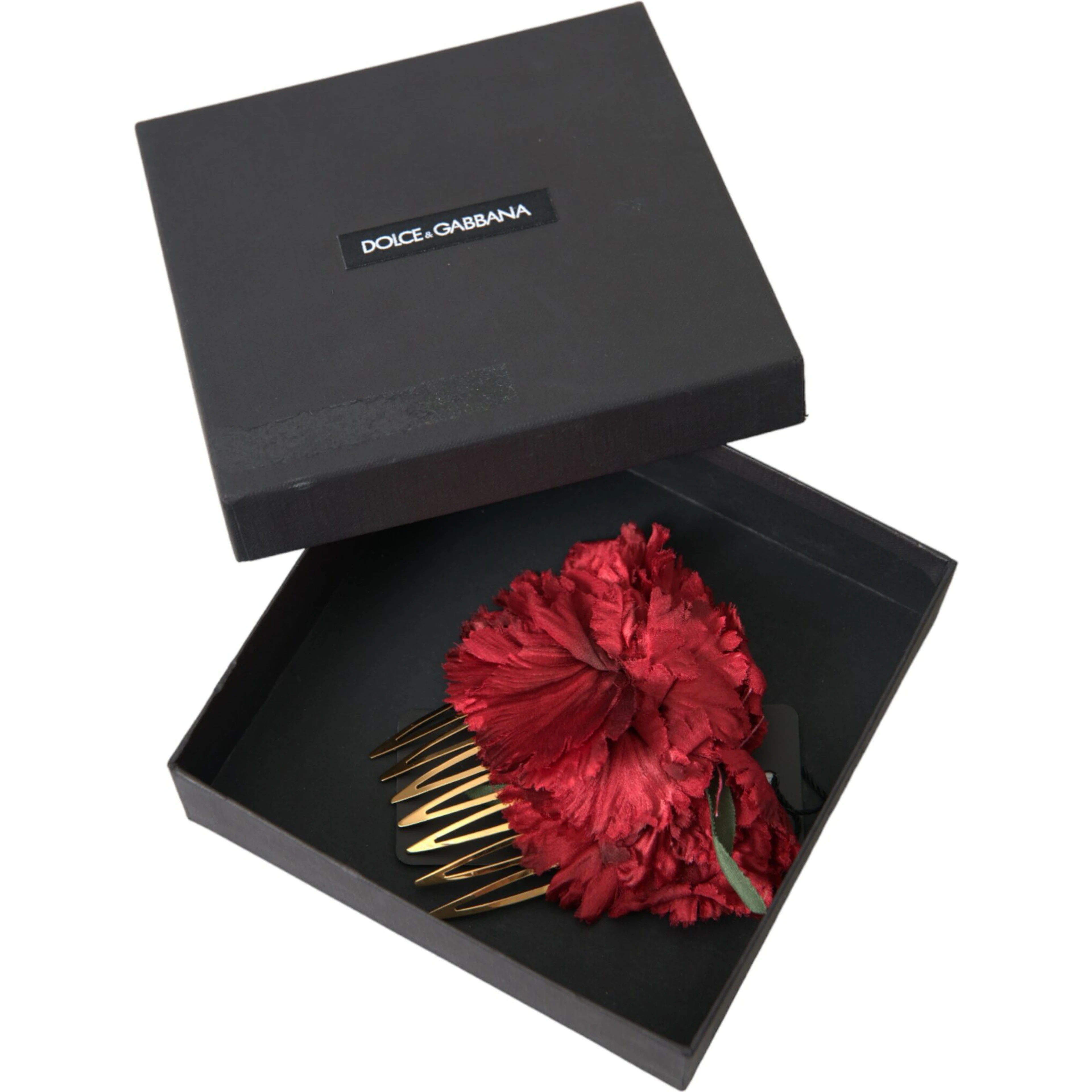 Red Silk Floral Gold Brass Women Hair Comb
