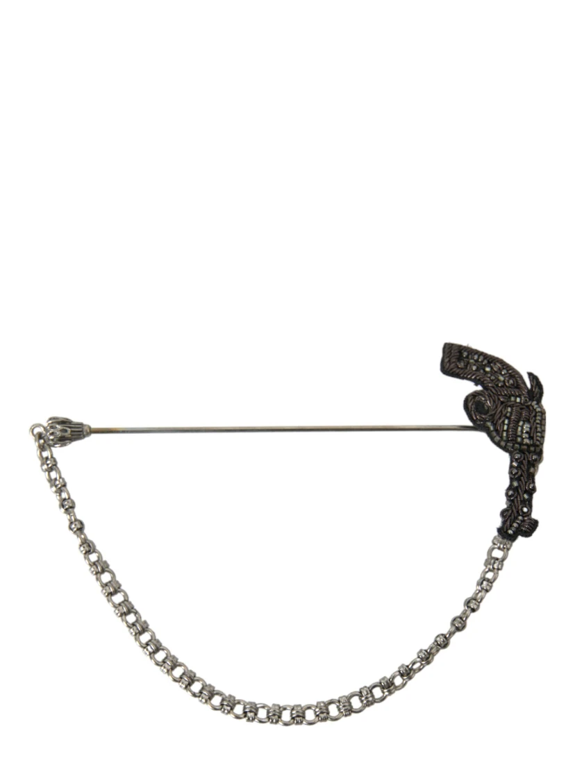 Brass Copper Silk Revolver Gun Men Brooch Lapel Pin