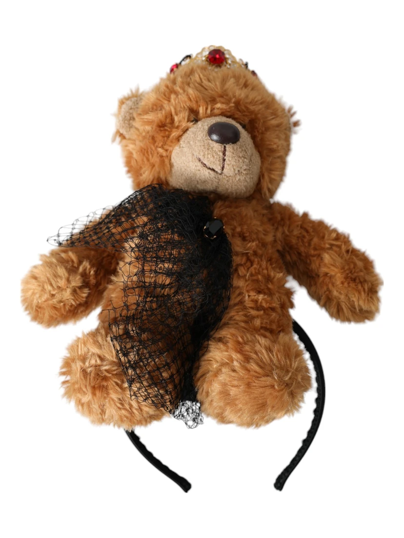 Brown Teddy Bear Gold Crystal Crown Hair Band Diadem