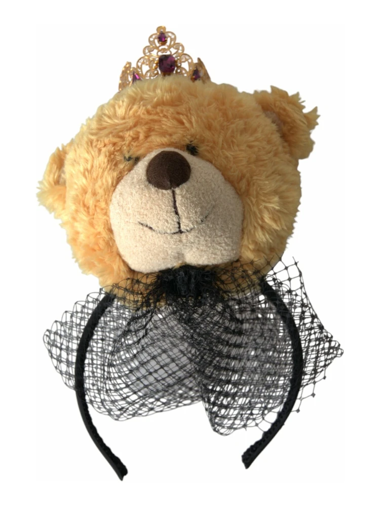 Brown Teddy Bear Gold Crystal Crown Hair Band Diadem