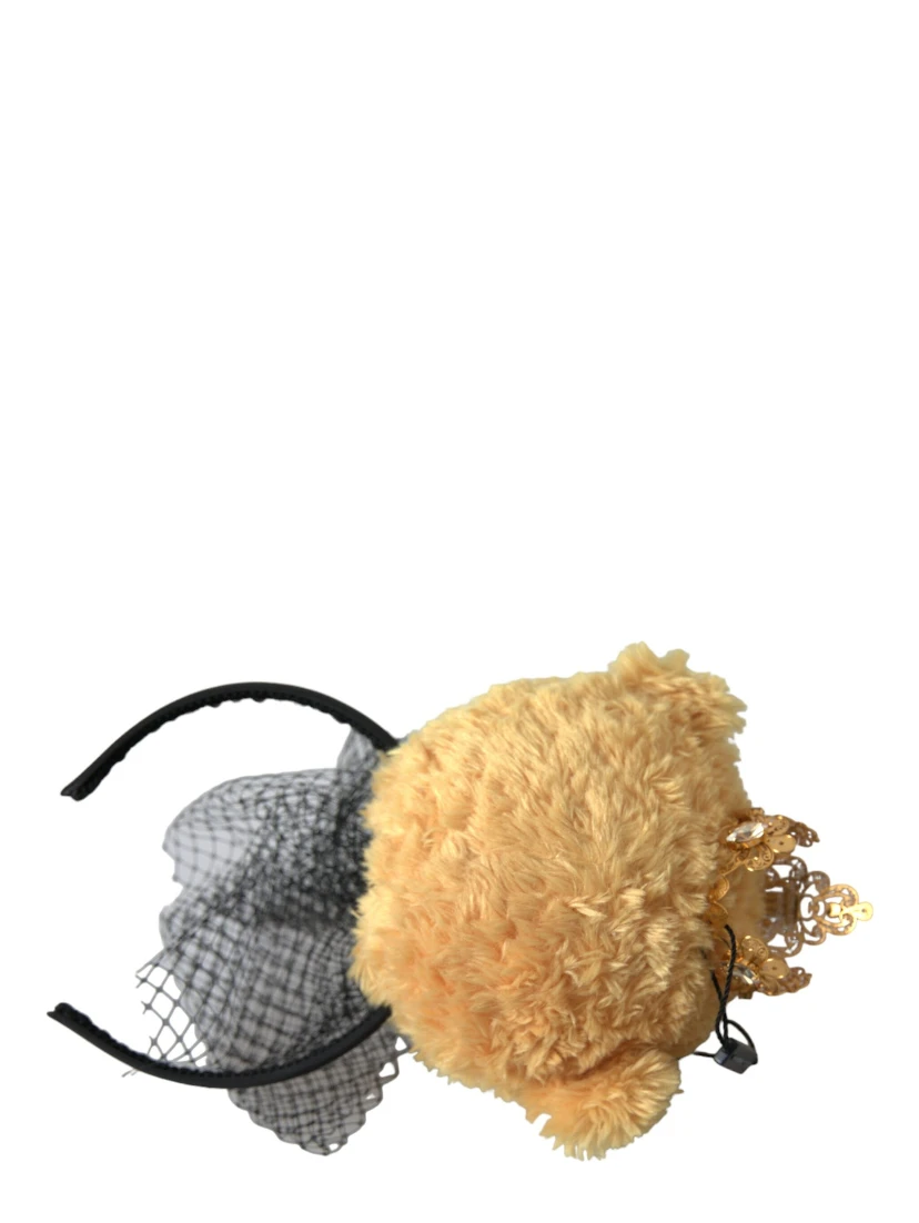 Brown Teddy Bear Gold Crystal Crown Hair Band Diadem