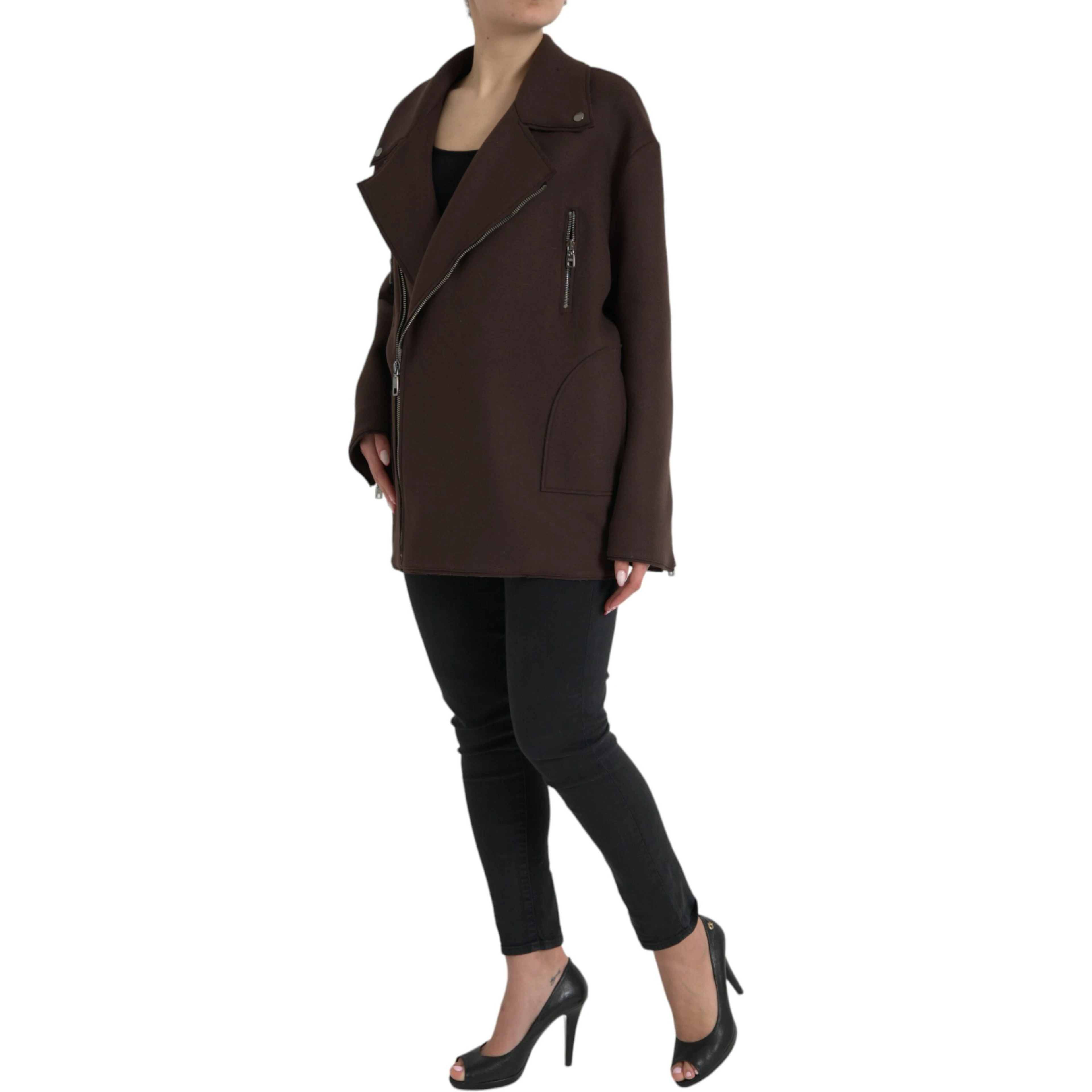 Brown Coat Short Biker Wool Jacket