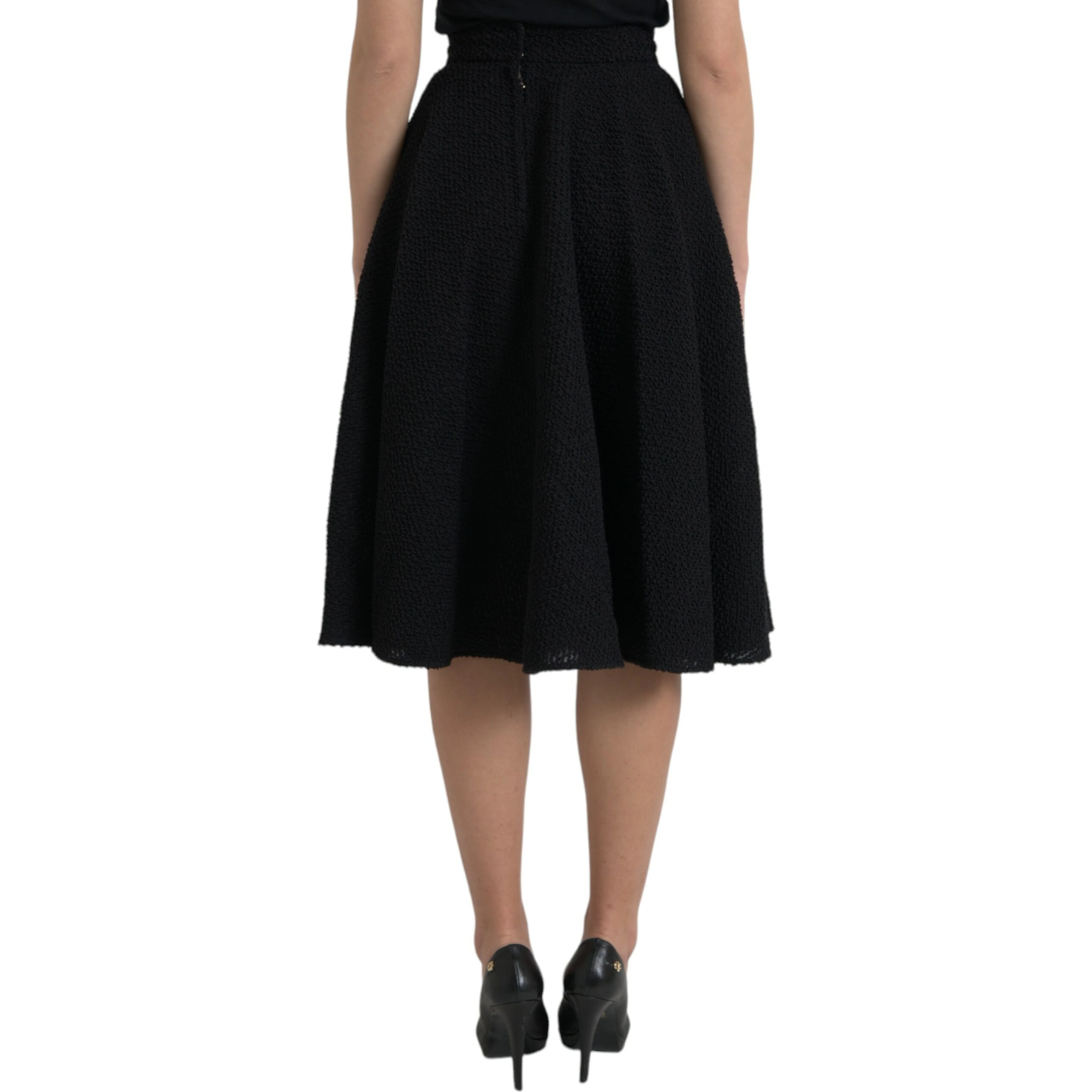 Black High Waist A-line Knee Length Skirt