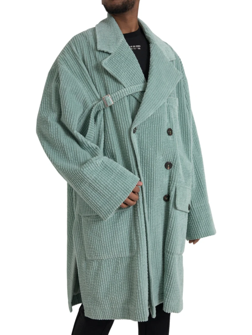 Blue Double Breasted Corduroy Cotton Jacket