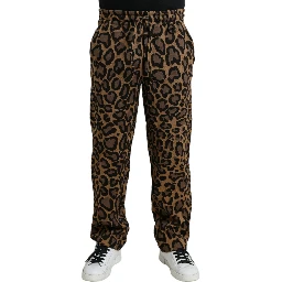 Brown Leopard Print Polyester Jogger Pants