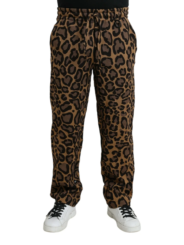 Brown Leopard Print Polyester Jogger Pants