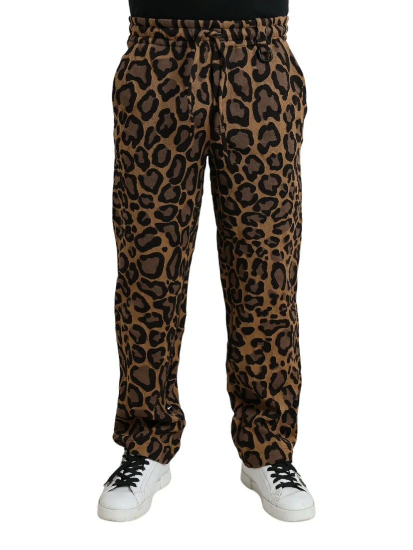 Brown Leopard Print Polyester Jogger Pants
