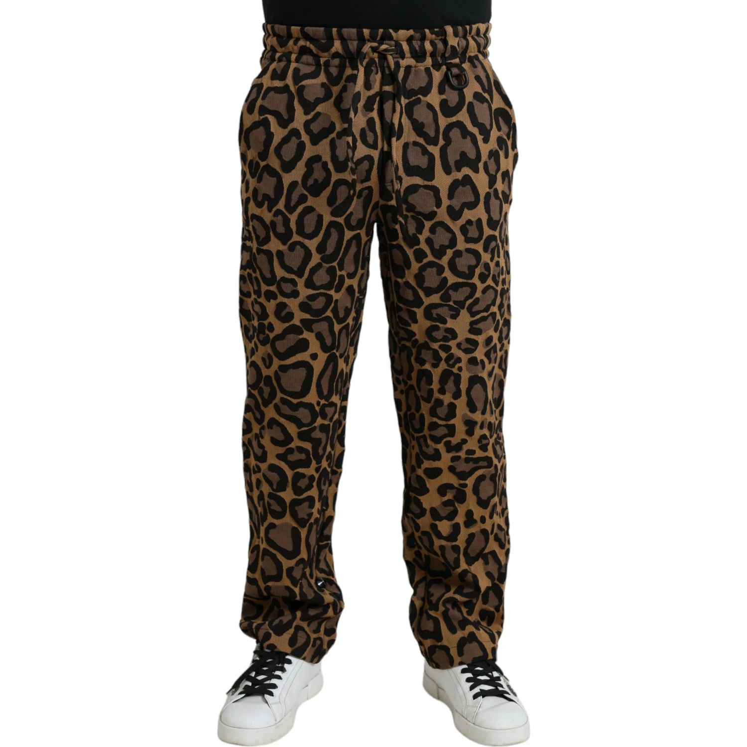Brown Leopard Print Polyester Jogger Pants