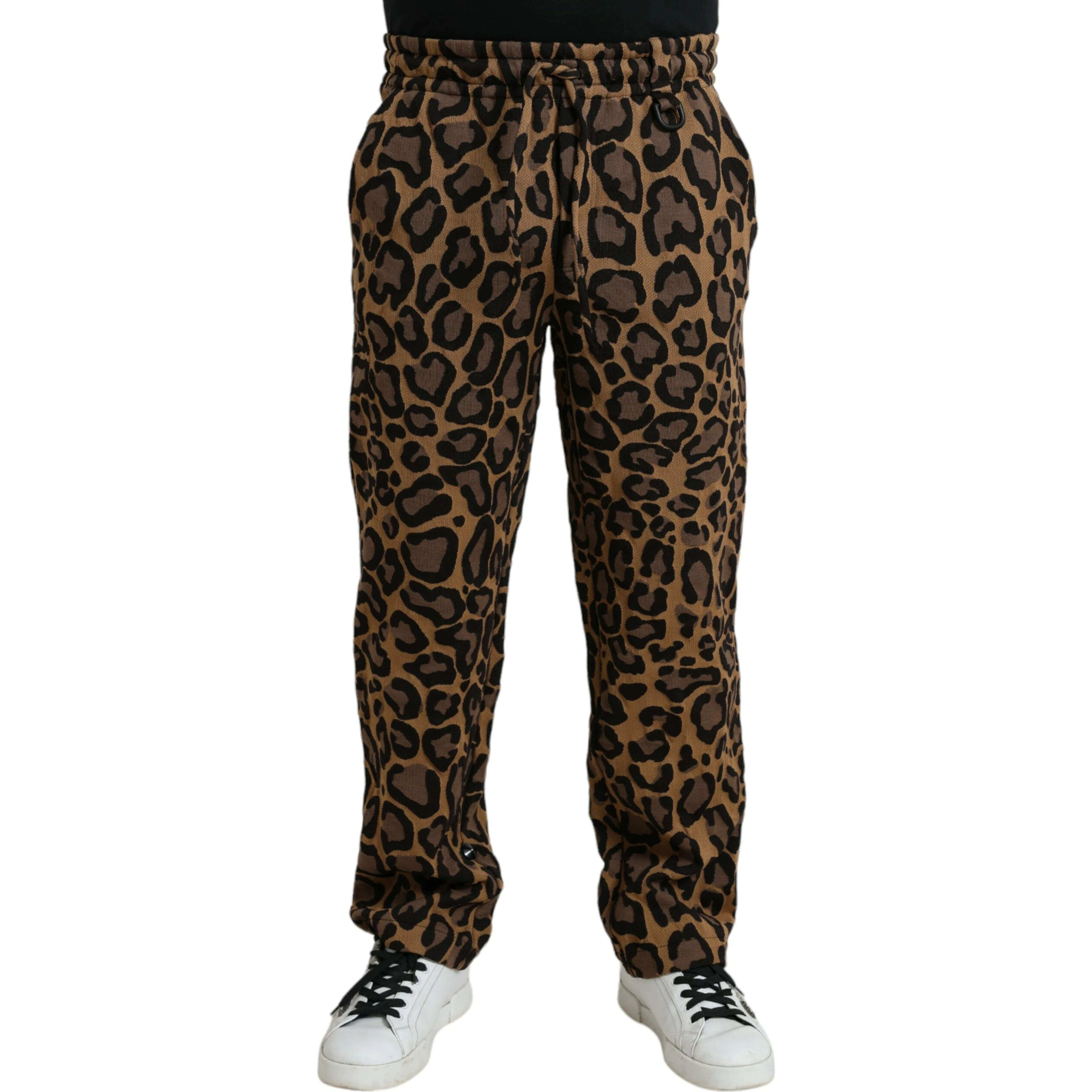 Brown Leopard Print Polyester Jogger Pants