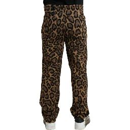 Brown Leopard Print Polyester Jogger Pants
