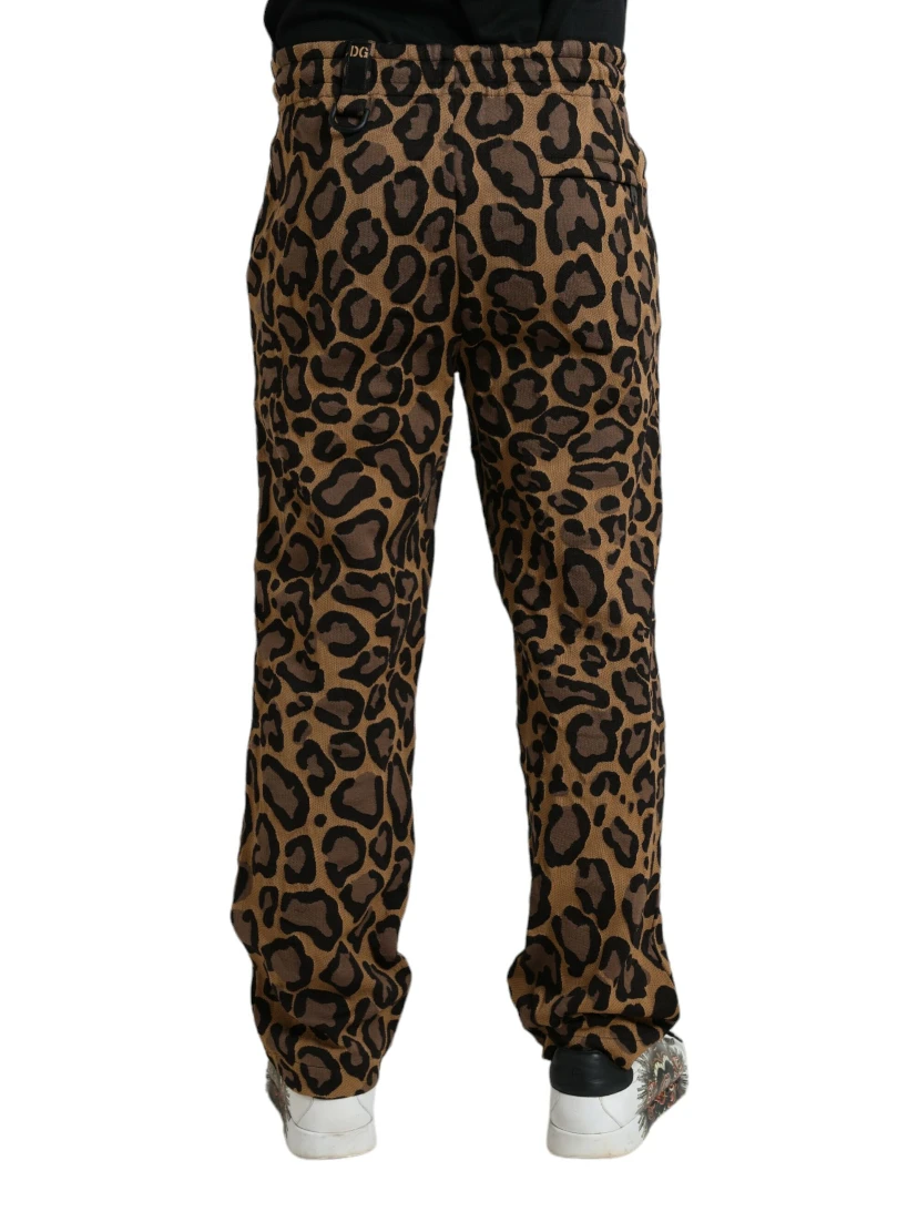 Brown Leopard Print Polyester Jogger Pants