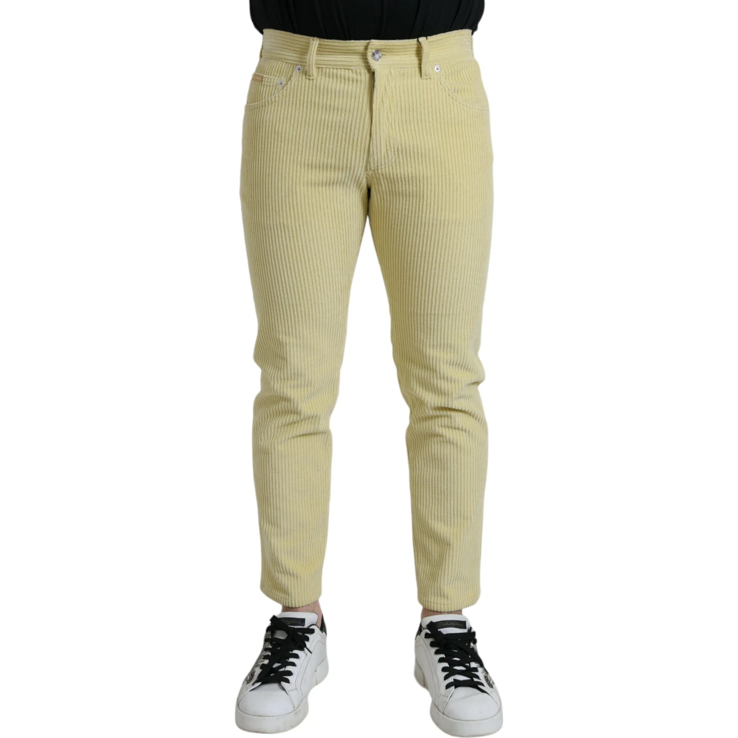 Yellow Corduroy Logo Plaque Skinny Denim Jeans