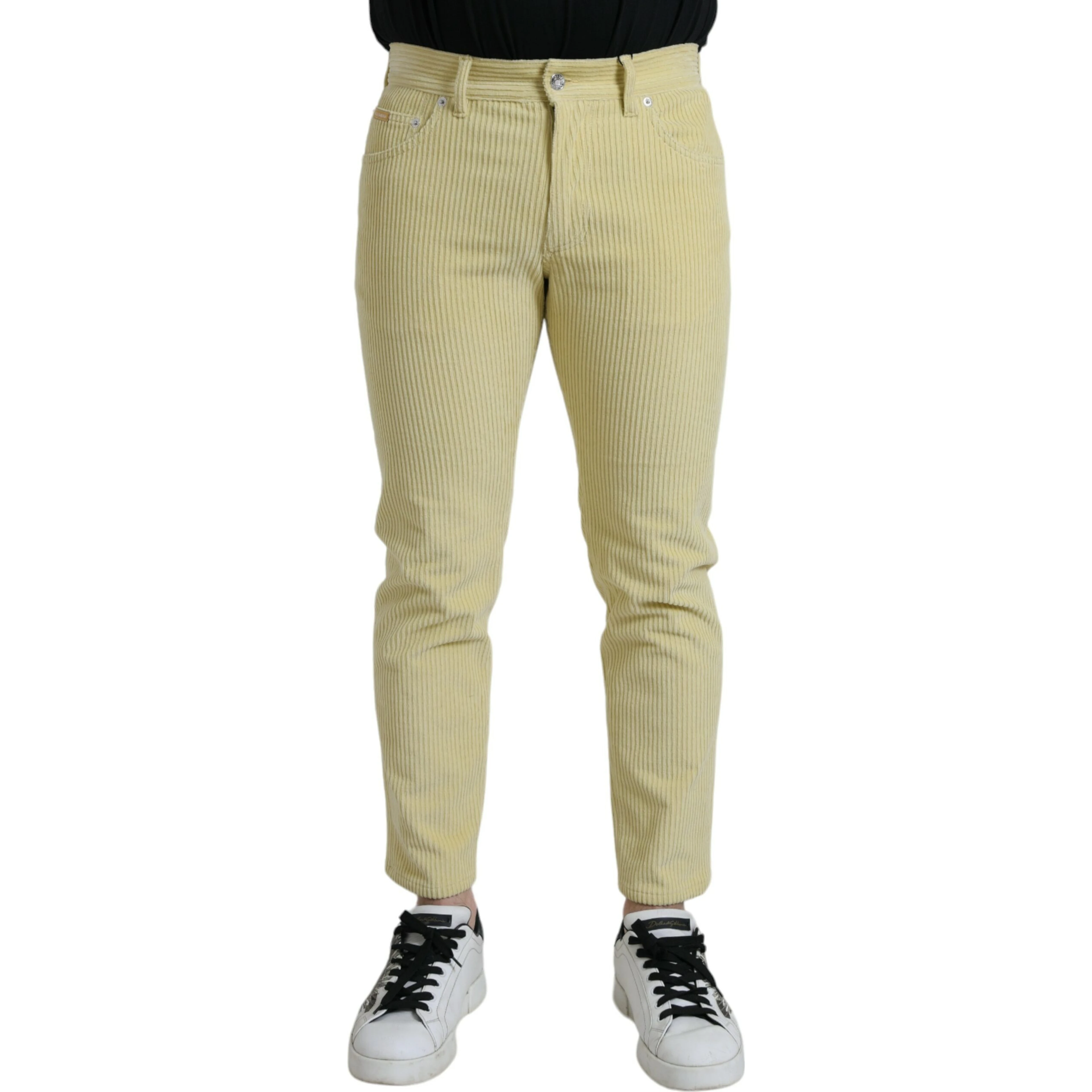 Yellow Corduroy Logo Plaque Skinny Denim Jeans