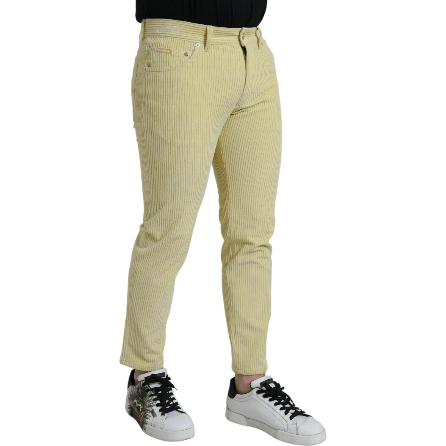 Yellow Corduroy Logo Plaque Skinny Denim Jeans