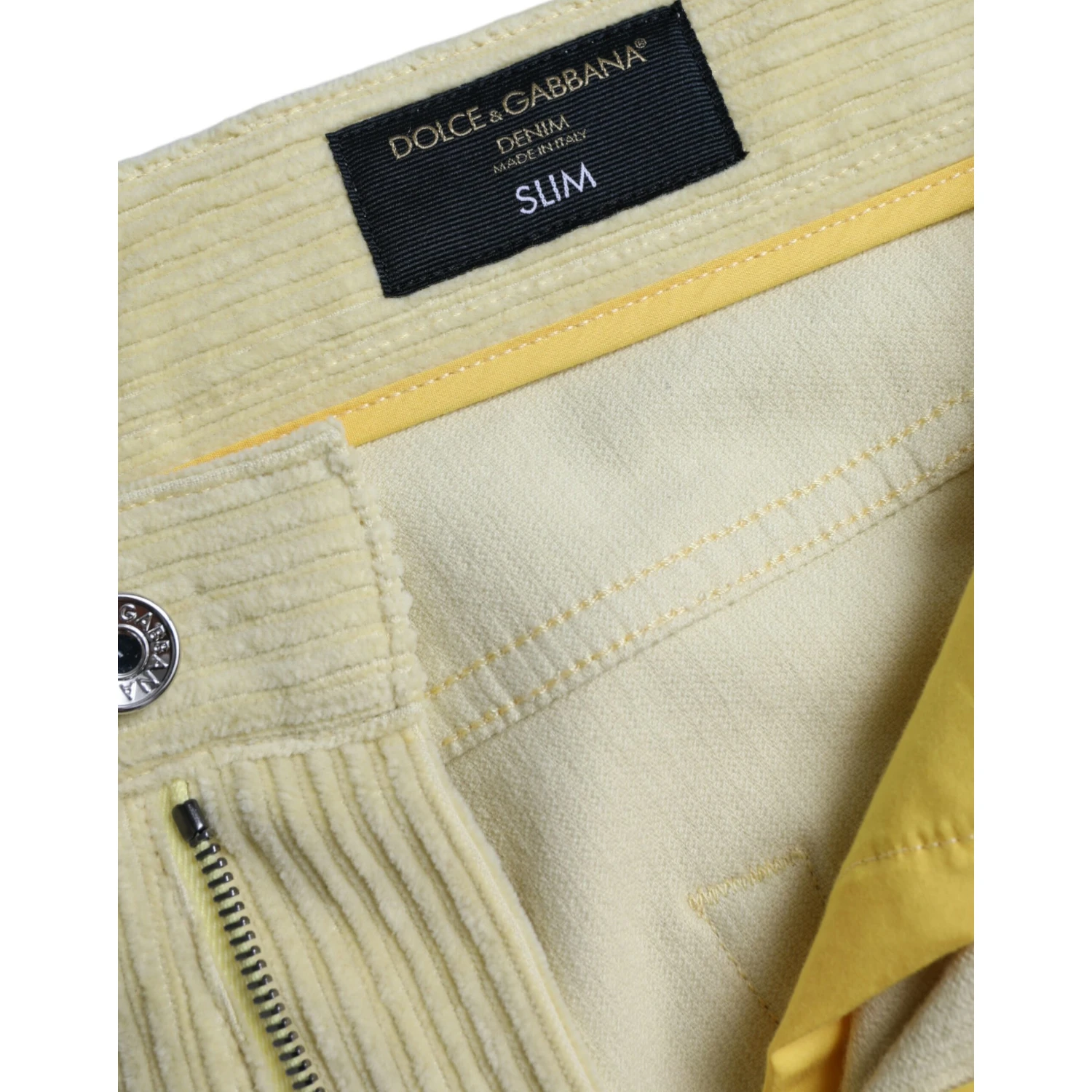 Yellow Corduroy Logo Plaque Skinny Denim Jeans