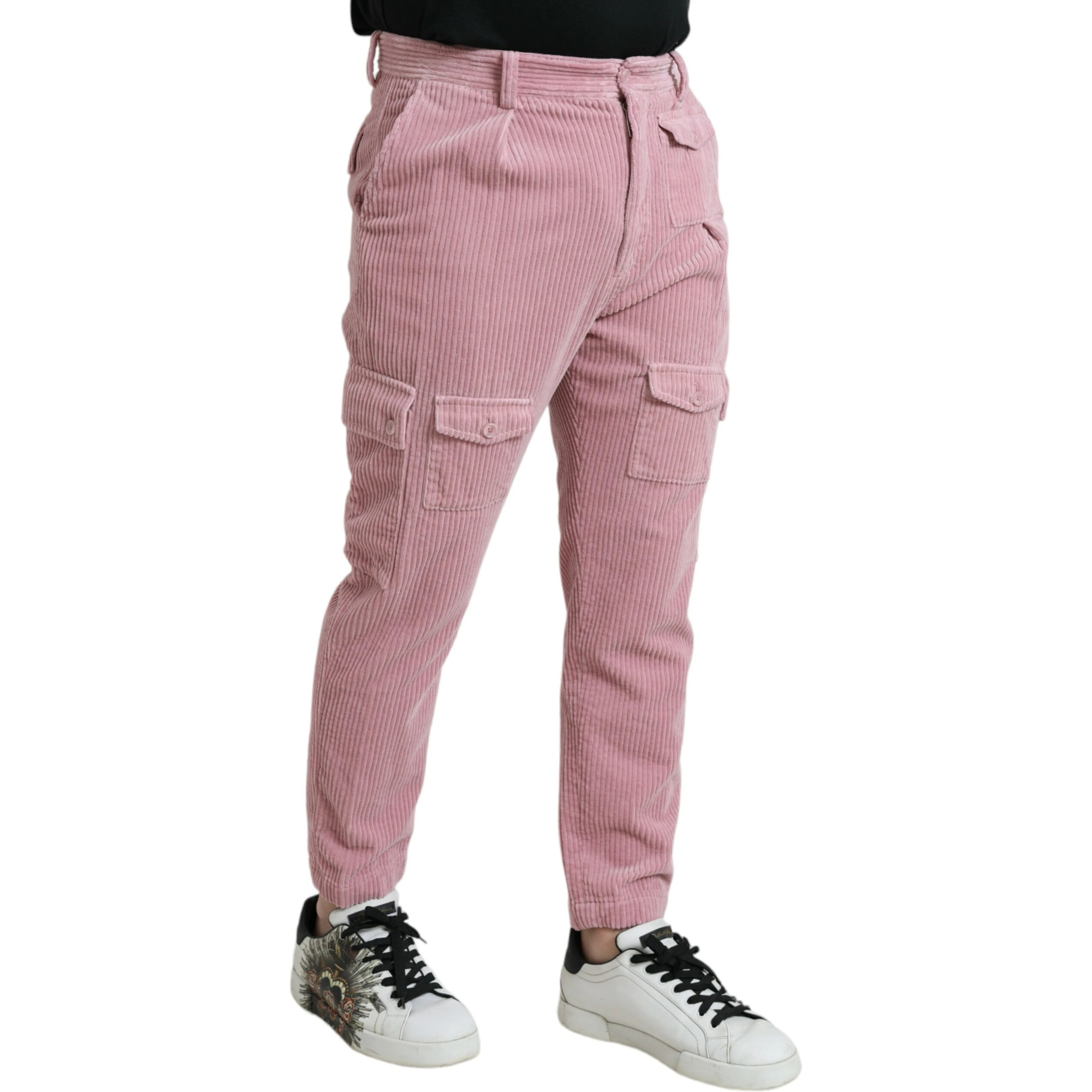 Pink Corduroy Cotton Stretch Skinny Cargo Jeans