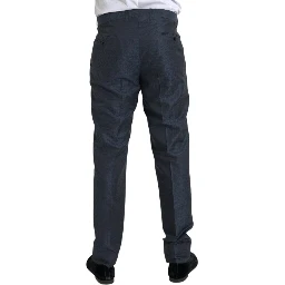 Blue Wool Men Skinny Dress Pants