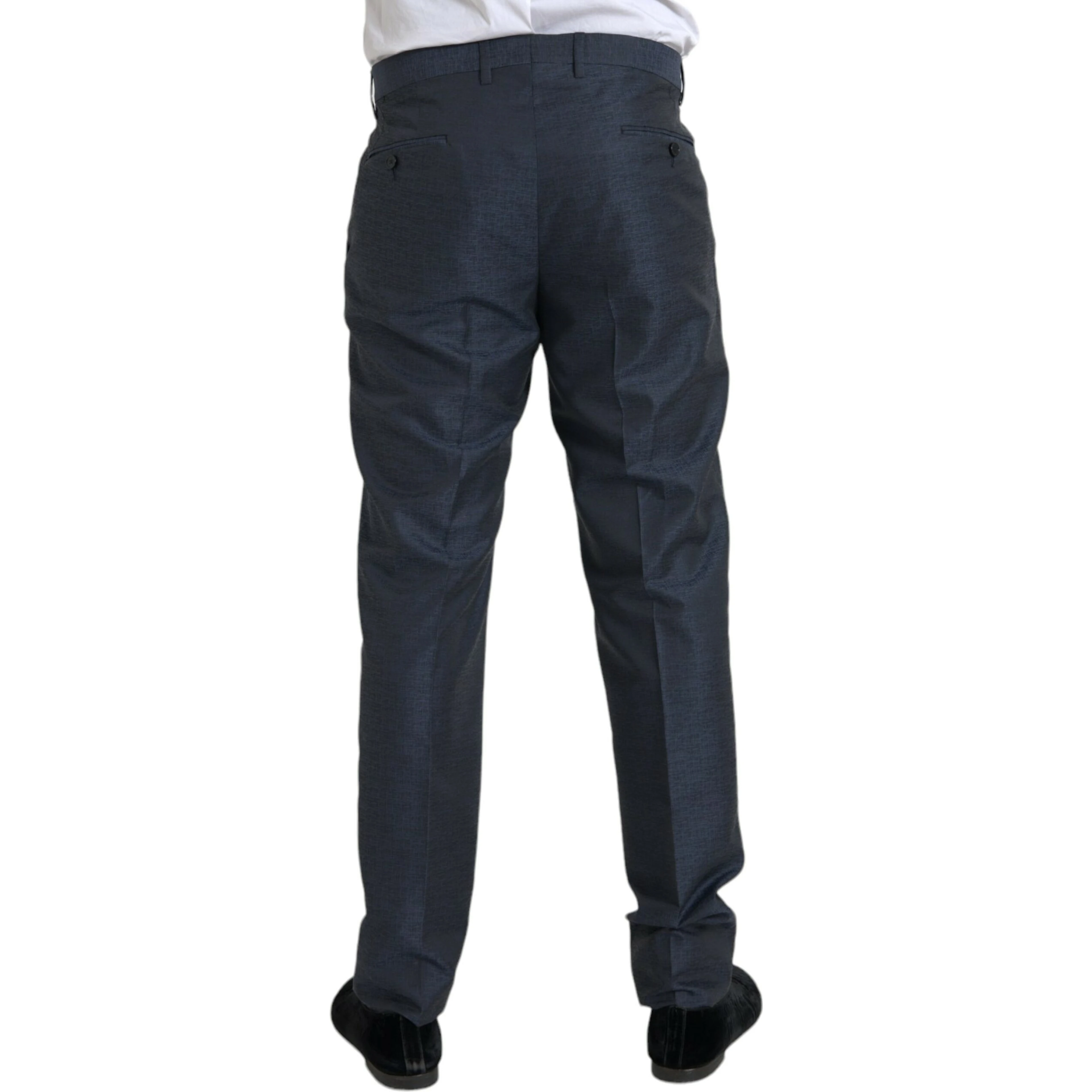 Blue Wool Men Skinny Dress Pants