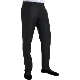 Black Wool Silk Skinny Dress Pants