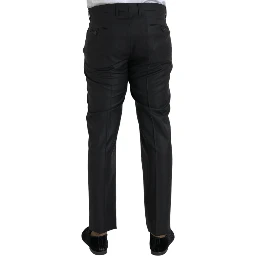 Black Wool Silk Skinny Dress Pants