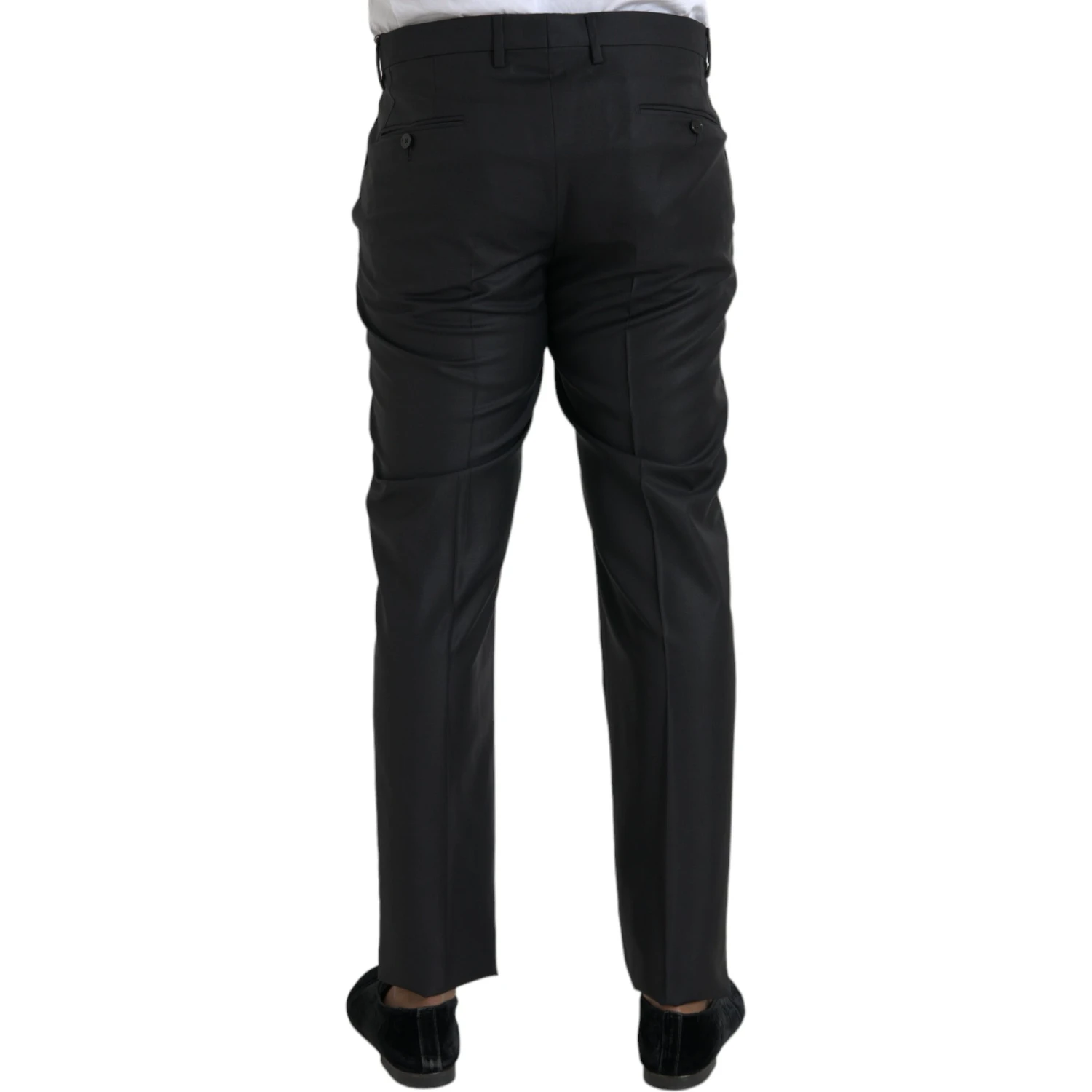 Black Wool Silk Skinny Dress Pants