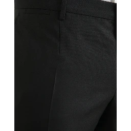Black Wool Silk Skinny Dress Pants
