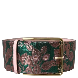 Multicolor Floral Jacquard Lurex Gold Buckle Belt