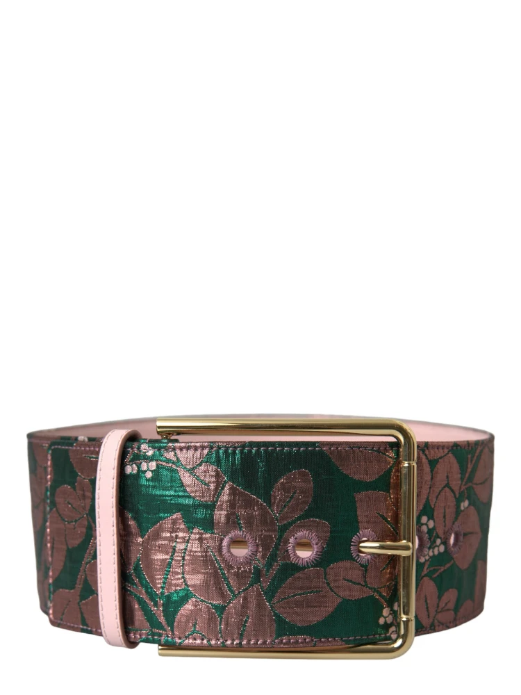 Multicolor Floral Jacquard Lurex Gold Buckle Belt