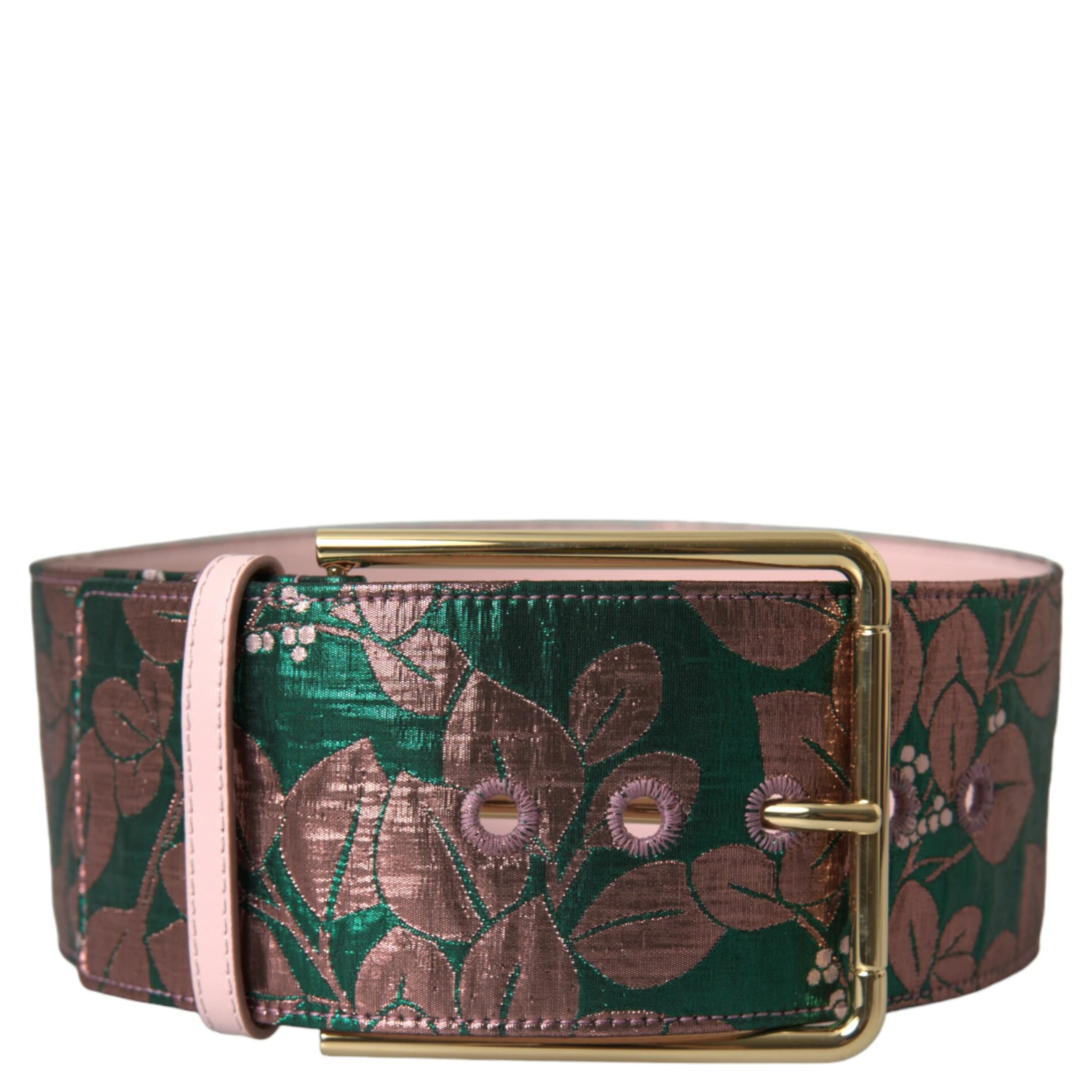 Multicolor Floral Jacquard Lurex Gold Buckle Belt