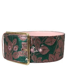 Multicolor Floral Jacquard Lurex Gold Buckle Belt