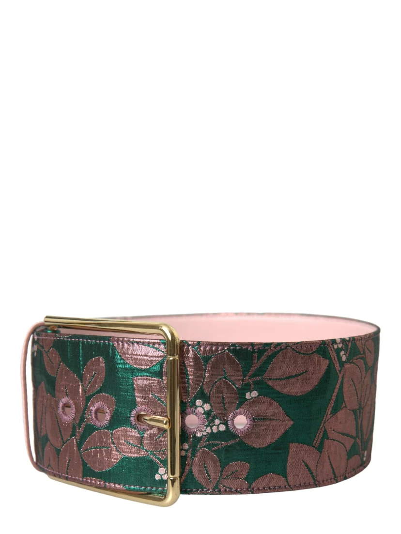 Multicolor Floral Jacquard Lurex Gold Buckle Belt