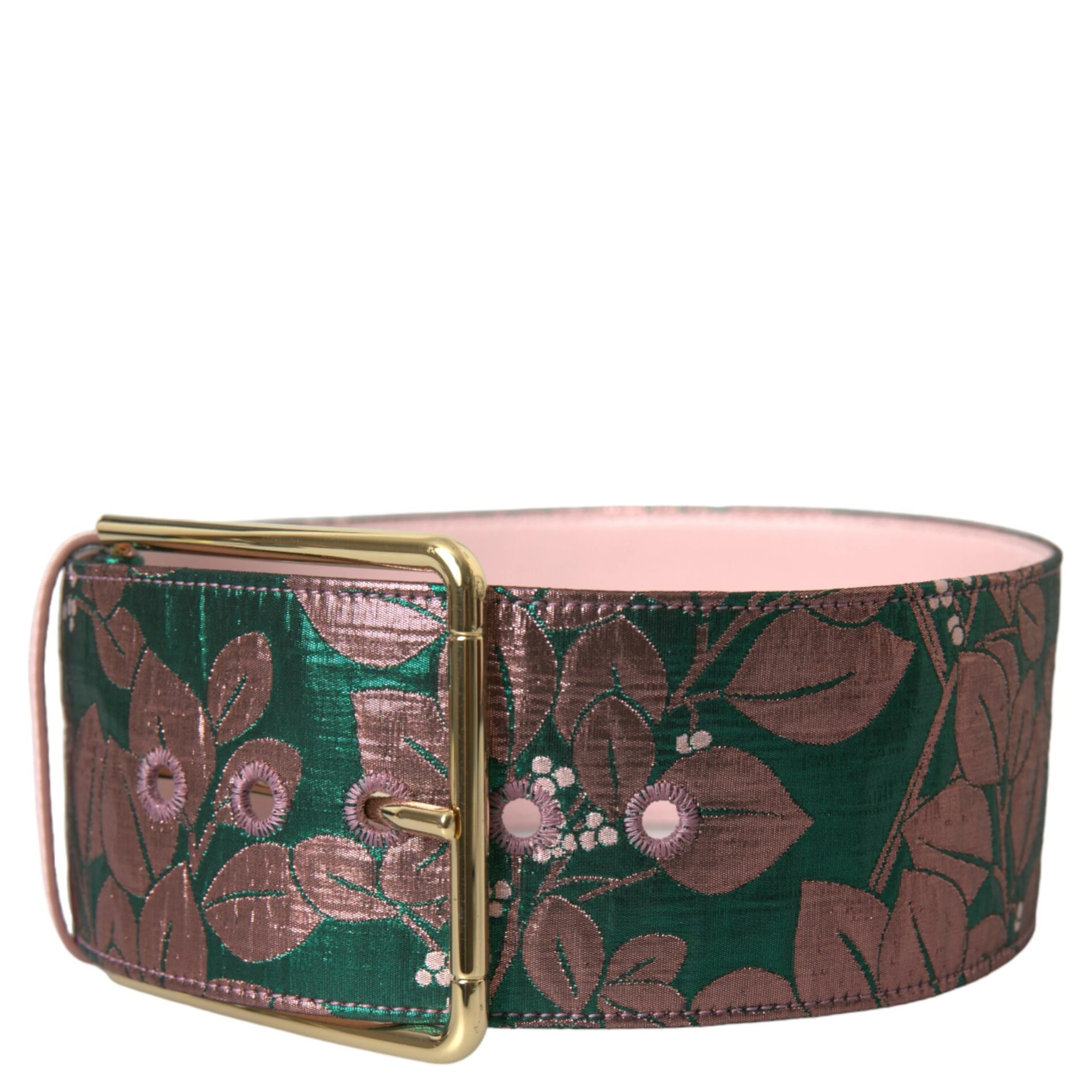 Multicolor Floral Jacquard Lurex Gold Buckle Belt