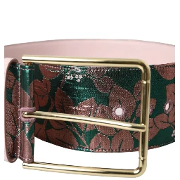 Multicolor Floral Jacquard Lurex Gold Buckle Belt
