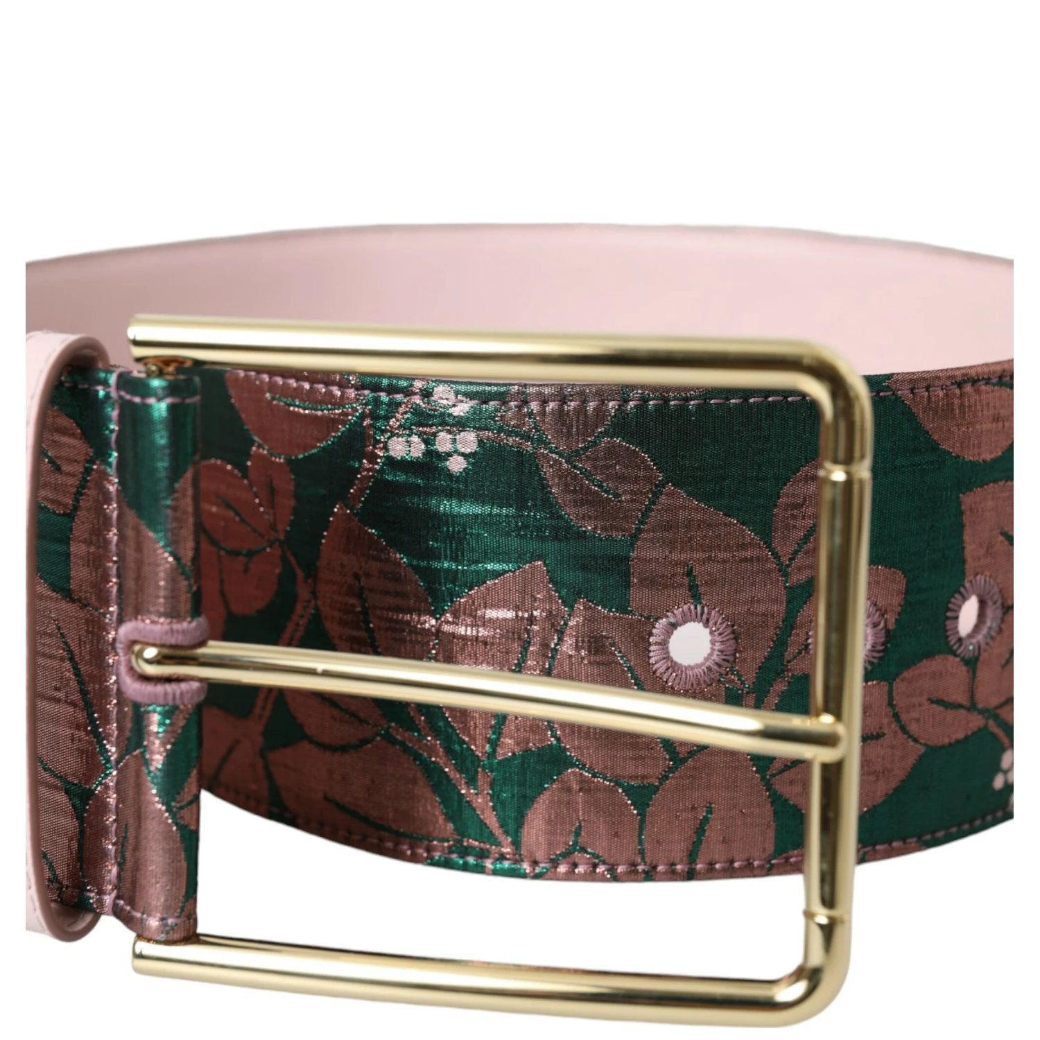 Multicolor Floral Jacquard Lurex Gold Buckle Belt