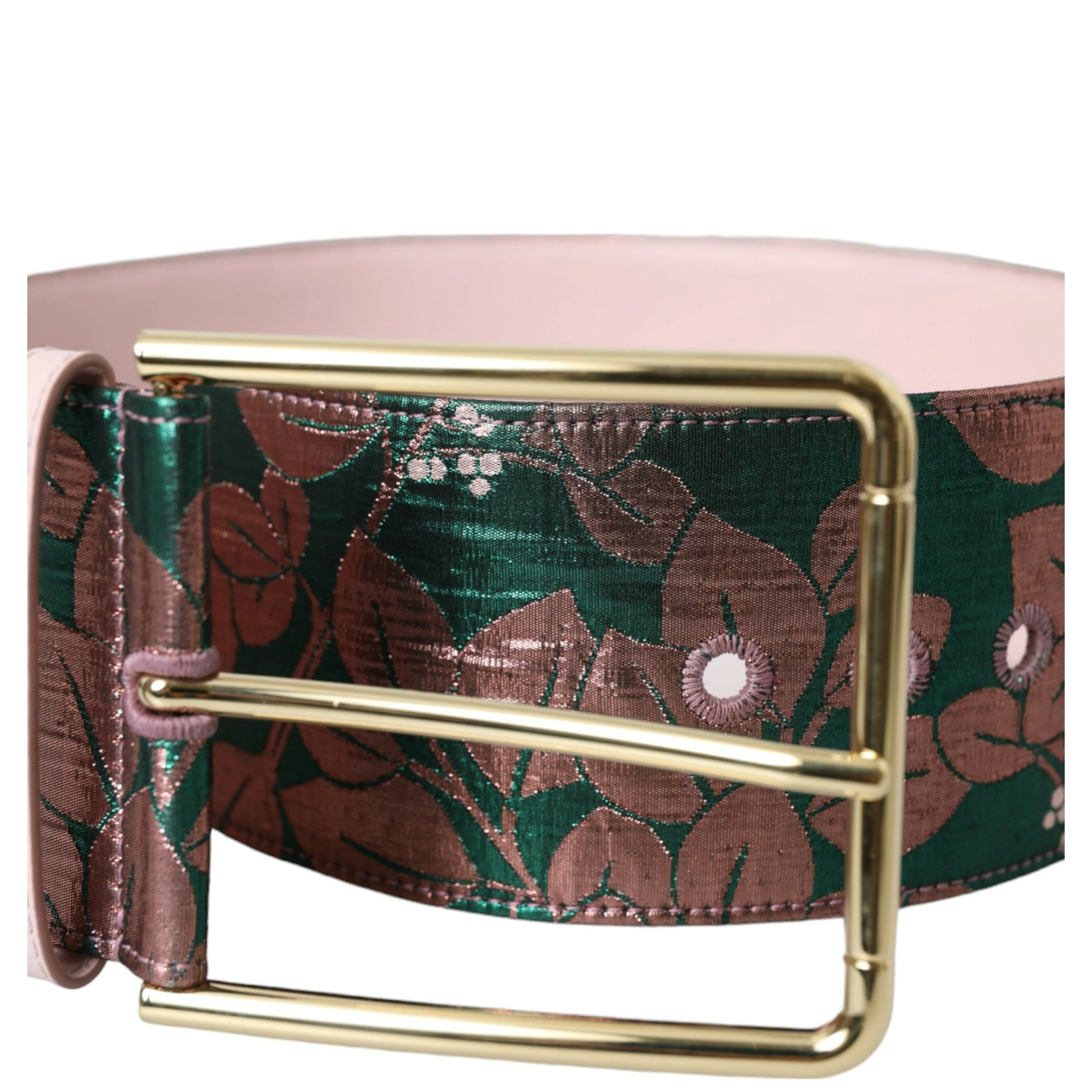 Multicolor Floral Jacquard Lurex Gold Buckle Belt