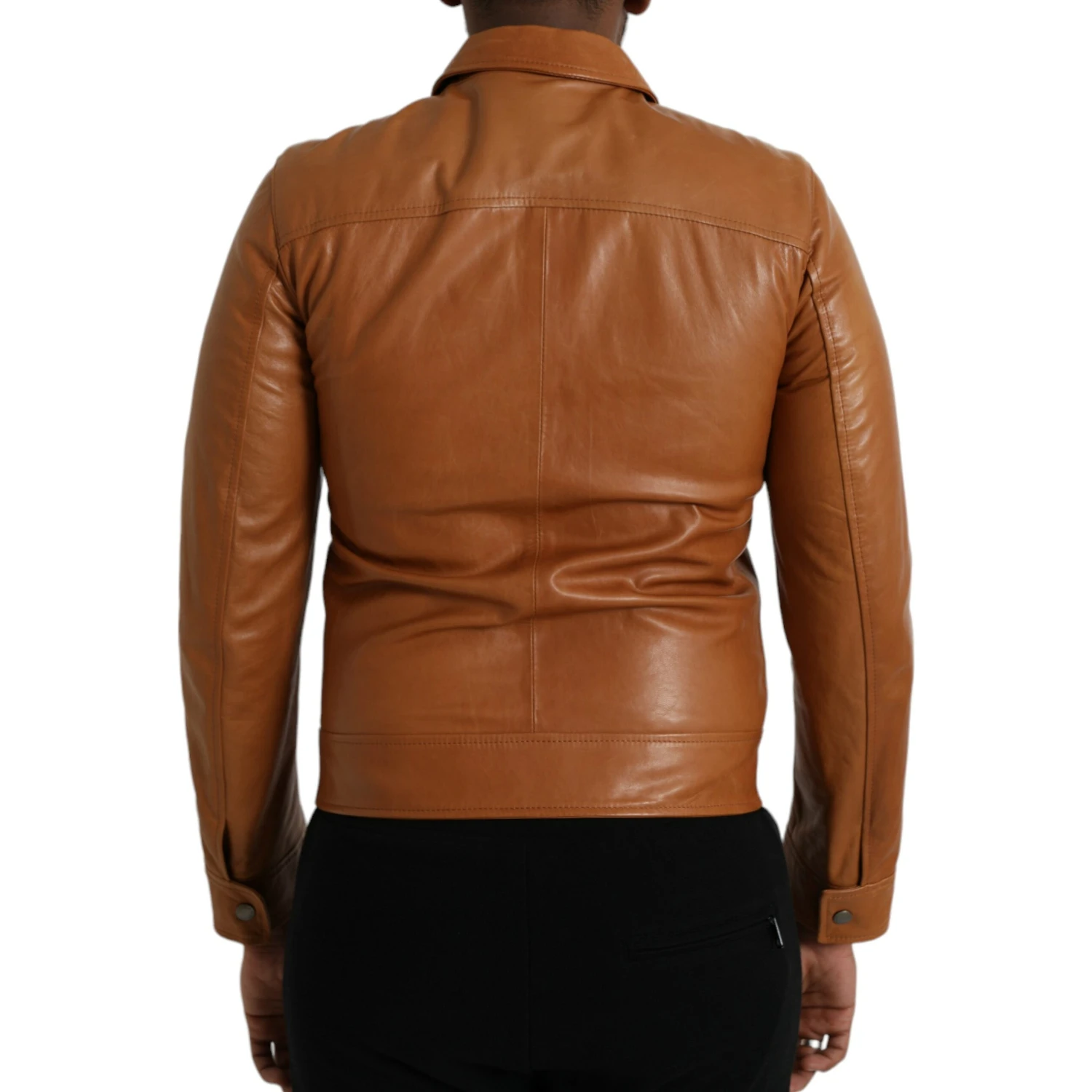 Brown Lamb Leather Full Zip Blouson Jacket