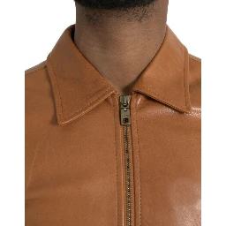 Brown Lamb Leather Full Zip Blouson Jacket