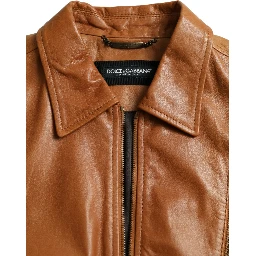 Brown Lamb Leather Full Zip Blouson Jacket