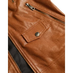 Brown Lamb Leather Full Zip Blouson Jacket