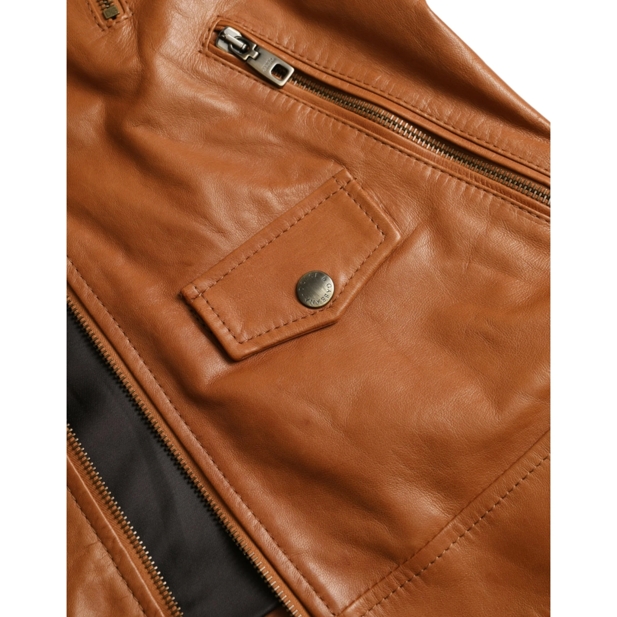 Brown Lamb Leather Full Zip Blouson Jacket